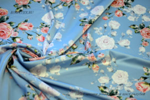 Ткань для халатов Армани шелк роза кустовая цвет голубой